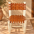 Handcrafted Moroccan Wooden Dining Chair with Cognac Woven Leather Seat and Backrest – Rustic Boho Artisan Chair