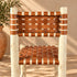 Handcrafted Moroccan Wooden Dining Chair with Cognac Woven Leather Seat and Backrest – Rustic Boho Artisan Chair