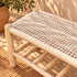 Handcrafted Moroccan Wooden Bench with Woven Rope Seat and Lower Storage Shelf, Rustic Boho Entryway Stool for Home Decor