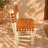 Handcrafted Moroccan Wooden Dining Chair with Cognac Woven Leather Seat and Backrest – Rustic Boho Artisan Chair