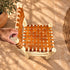 Handcrafted Moroccan Wooden Dining Chair with Cognac Woven Leather Seat and Backrest – Rustic Boho Artisan Chair