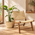 Handcrafted Moroccan Wooden Lounge Chair with Natural Woven Fiber Seat and Backrest, Rustic Boho Accent Chair for Home Decor Description