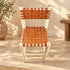 Handcrafted Moroccan Wooden Dining Chair with Cognac Woven Leather Seat and Backrest – Rustic Boho Artisan Chair