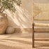 Handcrafted Moroccan Wooden Lounge Chair with Natural Woven Fiber Seat and Backrest, Rustic Boho Accent Chair for Home Decor Description