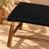 Handcrafted Moroccan Wooden Bench with Black Woven Seat, Rustic Boho Accent Stool for Entryway, Bedroom, Living Room or Patio Description