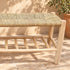 Handcrafted Moroccan Wooden Bench with Natural Woven Seagrass Seat and Lower Storage Shelf, Rustic Boho Entryway Home Decor