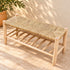 Handcrafted Moroccan Wooden Bench with Natural Woven Seagrass Seat and Lower Storage Shelf, Rustic Boho Entryway Home Decor