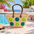 Handmade Moroccan Straw Basket Bag, Woven Smiley Face Beach Tote, Raffia Summer Market Bag, Boho Gift for Her