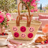 Handwoven Straw Basket Bag with Smiley Faces, Moroccan Raffia Beach Tote, Leather Handle Summer Market Bag