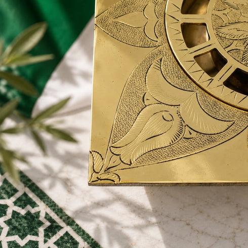 Hand Engraved Brass Square Floor Drain | Decorative Floral Shower Drain Cover