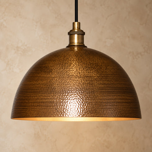 Hand-Hammered Antique Brass Dome Pendant Light – Moroccan Ceiling Lamp