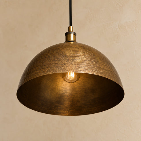 Hand-Hammered Antique Brass Dome Pendant Light – Moroccan Ceiling Lamp
