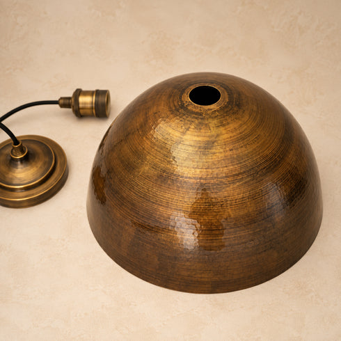 Hand-Hammered Antique Brass Dome Pendant Light – Moroccan Ceiling Lamp