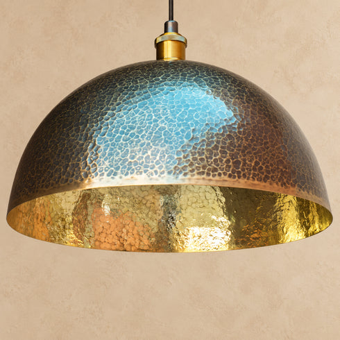 Hand-Hammered Brass Dome Pendant Light – Vintage Moroccan Ceiling Lamp