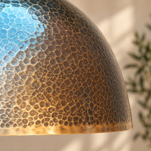 Hand-Hammered Brass Dome Pendant Light – Vintage Moroccan Ceiling Lamp