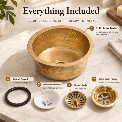 Hand-Hammered Solid Brass Round Sink – Moroccan Artisan Basin