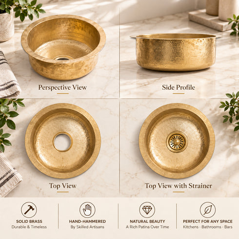 Hand-Hammered Solid Brass Round Sink – Moroccan Artisan Basin
