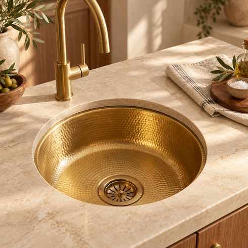 Hand-Hammered Solid Brass Round Sink – Moroccan Artisan Basin