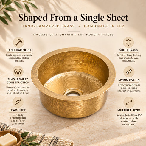 Hand-Hammered Solid Brass Round Sink – Moroccan Artisan Basin