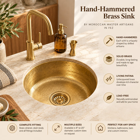 Hand-Hammered Solid Brass Round Sink – Moroccan Artisan Basin