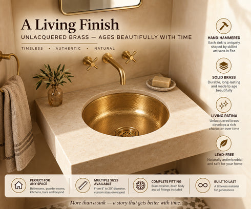 Hand-Hammered Solid Brass Round Sink – Moroccan Artisan Basin