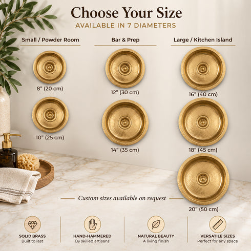 Hand-Hammered Solid Brass Round Sink – Moroccan Artisan Basin