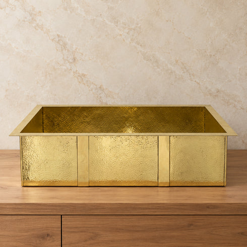 Hand-Hammered Unlacquered Brass Farmhouse Kitchen Sink – Rectangular Single Basin