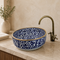 Hand-Painted Moroccan Ceramic Vessel Sink – Blue & White with Brass Rim