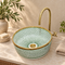 Hand-Painted Moroccan Ceramic Vessel Sink – Green Scale Pattern with Brass Rim