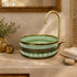 Hand-Painted Moroccan Ceramic Vessel Sink with Antique Brass Rim