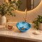 Handcrafted Blue Ceramic Vessel Sink with Hammered Copper Faucet