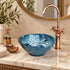 Handcrafted Blue Ceramic Vessel Sink with Hammered Copper Faucet