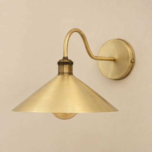 Handcrafted Brass Gooseneck Wall Sconce – Vintage Cone Shade Light