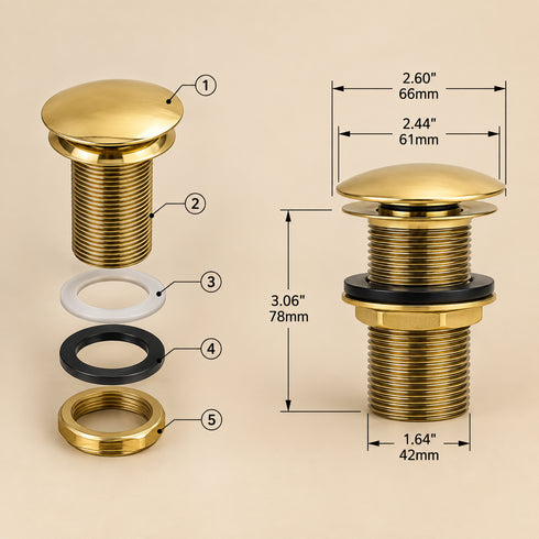 Moroccan Handcrafted Brass Pop-Up Sink Drain Stopper for Vessel Sinks