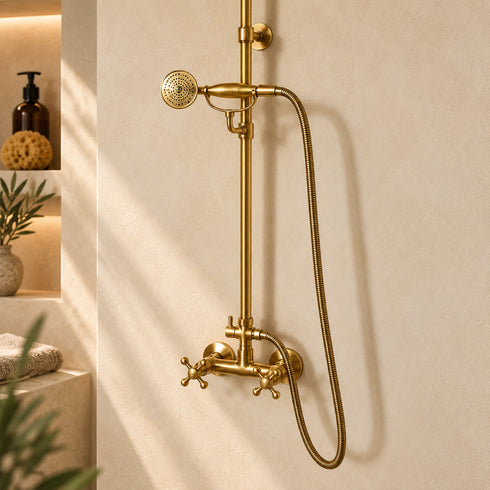 Handcrafted Brass Rain Shower System with Handheld Sprayer