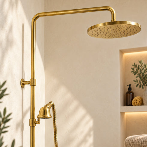 Handcrafted Brass Rain Shower System with Handheld Sprayer