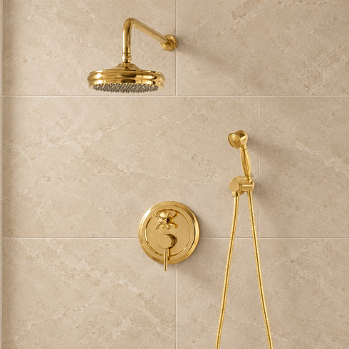Handcrafted Brass Shower System with Rainfall Head & Handheld Wand