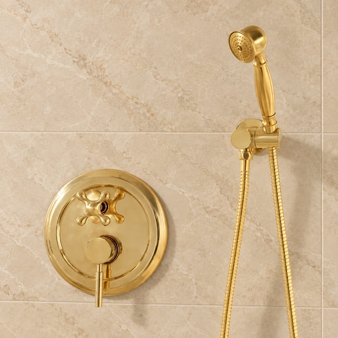 Handcrafted Brass Shower System with Rainfall Head & Handheld Wand