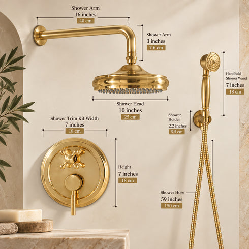 Handcrafted Brass Shower System with Rainfall Head & Handheld Wand
