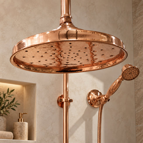 Handcrafted Copper Rain Shower System with Handheld Shower