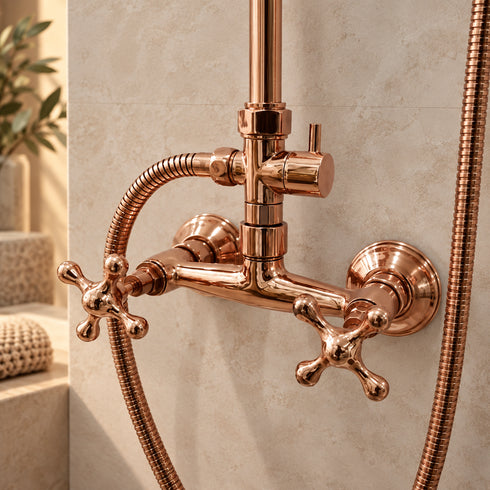 Handcrafted Copper Rain Shower System with Handheld Shower
