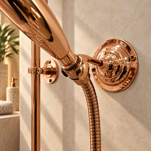 Handcrafted Copper Rain Shower System with Handheld Shower
