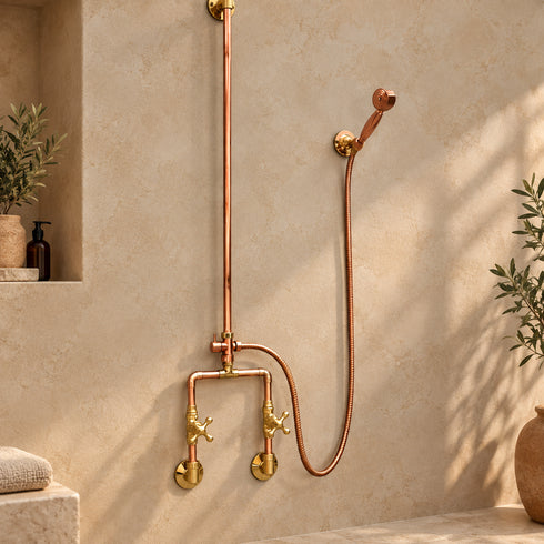Handcrafted Copper Rain Shower with Vintage Bell Shower Head
