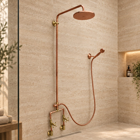 Handcrafted Copper Rain Shower with Vintage Bell Shower Head