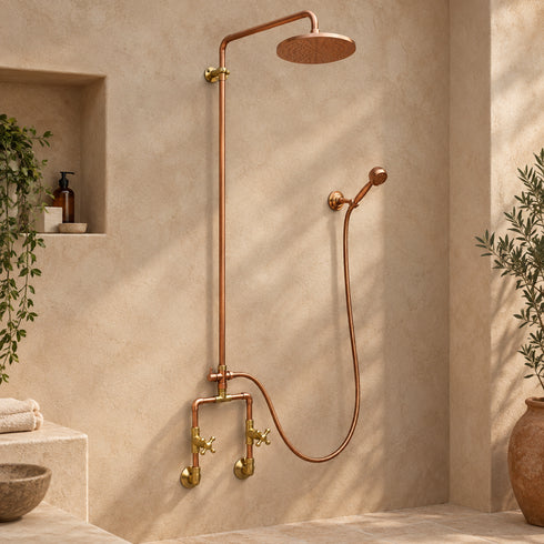 Handcrafted Copper Rain Shower with Vintage Bell Shower Head