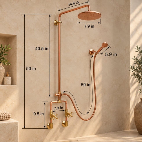 Handcrafted Copper Rain Shower with Vintage Bell Shower Head