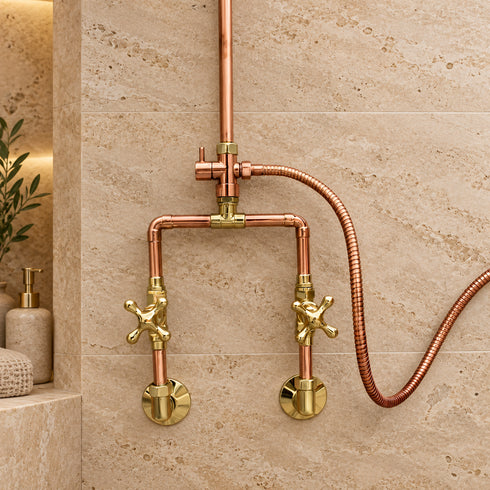 Handcrafted Copper Rain Shower with Vintage Bell Shower Head