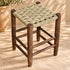 Handcrafted Dark Wood Stool with Woven Seagrass Seat – Rustic Moroccan Boho Accent Stool
