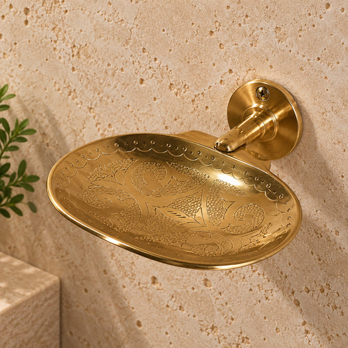 Handcrafted Engraved Brass Soap Dish – Moroccan Wall-Mounted Bathroom