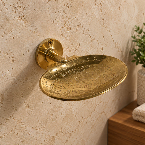 Handcrafted Engraved Brass Soap Dish – Moroccan Wall-Mounted Bathroom